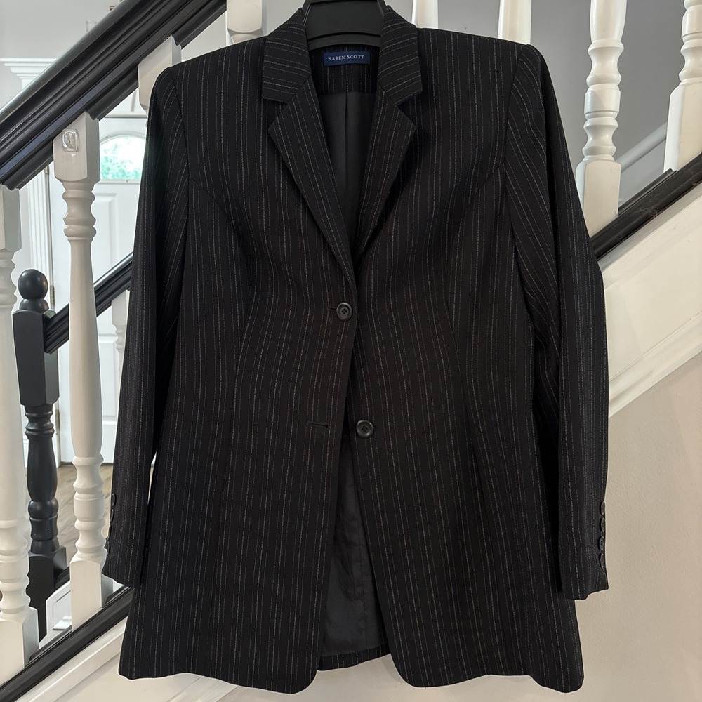 Y2K KAREN SCOTT MOM CHIC PINSTRIPE BLACK WOMEN'S SIZE 12 LINED BLAZER